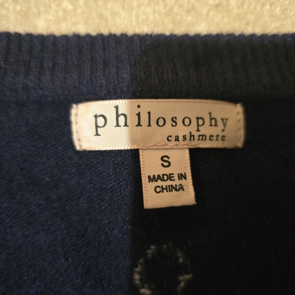 CASHMERE Philosophy Polka Dot Sweater Crew Neck Navy Blue White Small Medium - Picture 2 of 14
